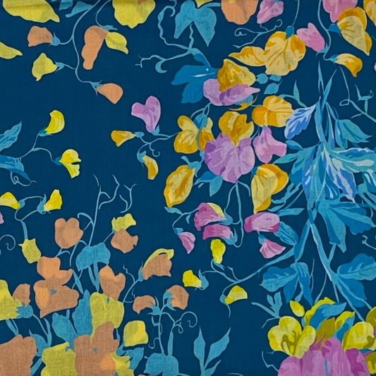 Vibrant Floral Harmony on bright petrolium fabric