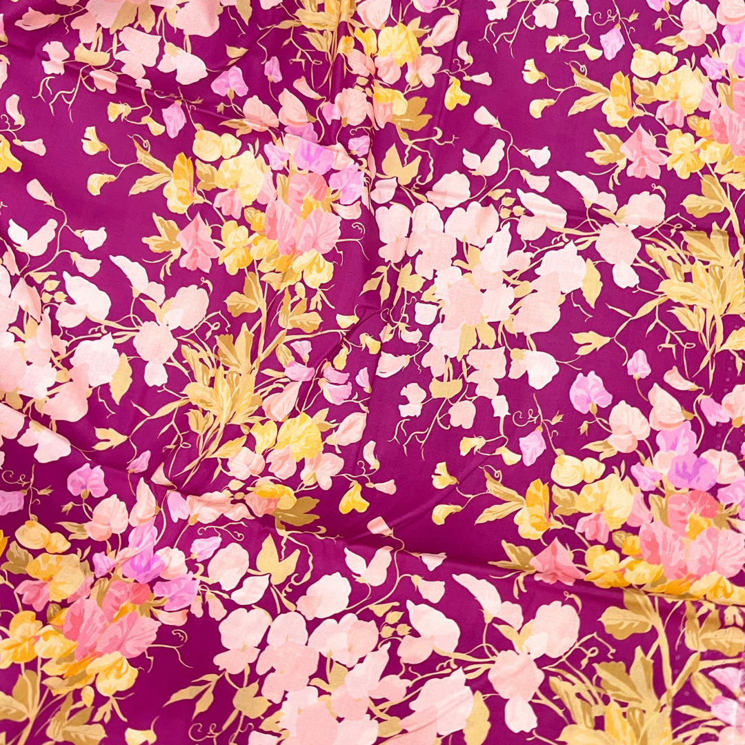 Vibrant Floral Harmony on deep burgundy fabric