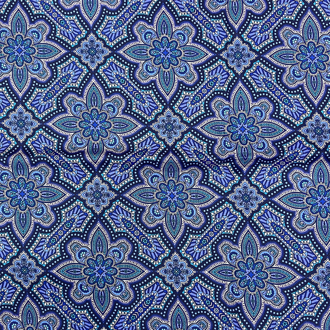 Geometric floral pattern -Dark blue