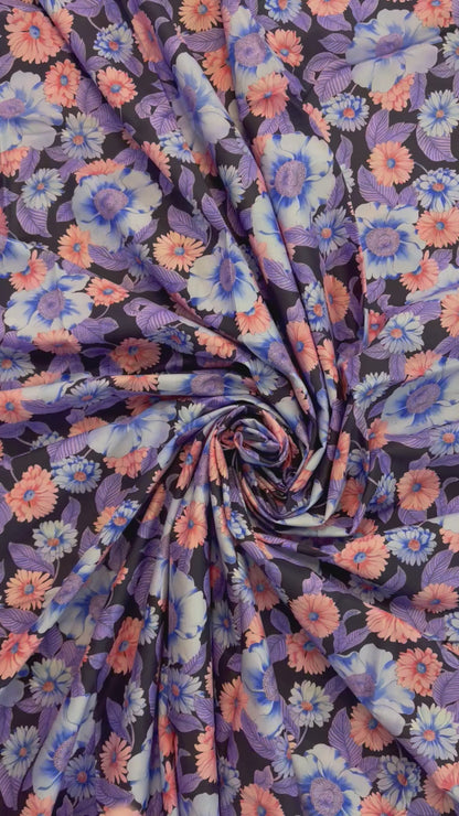 Blue and peach floral fabric